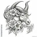 capricorn zodiac sign with flowers tattoo design idea