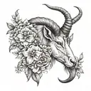 capricorn zodiac sign with flowers tattoo design idea