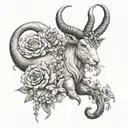 capricorn zodiac sign with flowers tattoo design idea