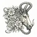 capricorn zodiac sign with flowers tattoo design idea