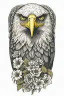 an eagle with green eyes with a flower tattoo design idea