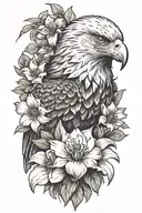 an eagle with a flower tattoo design idea