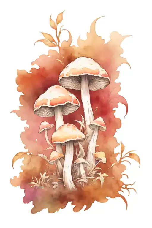 mushroom forest coconut tattoo design idea