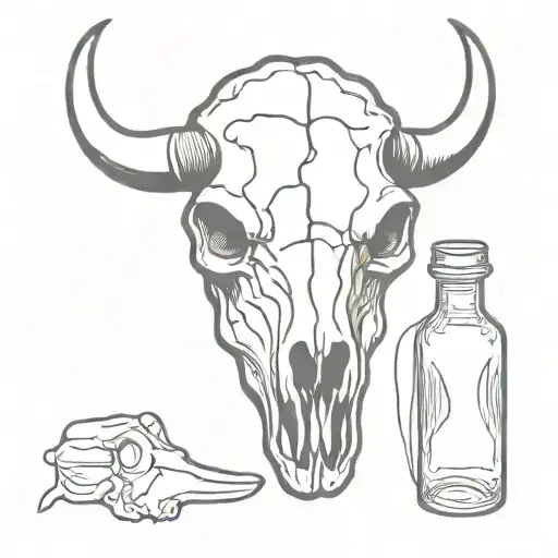 buffalo skull with bourbon bottle horns tattoo design idea