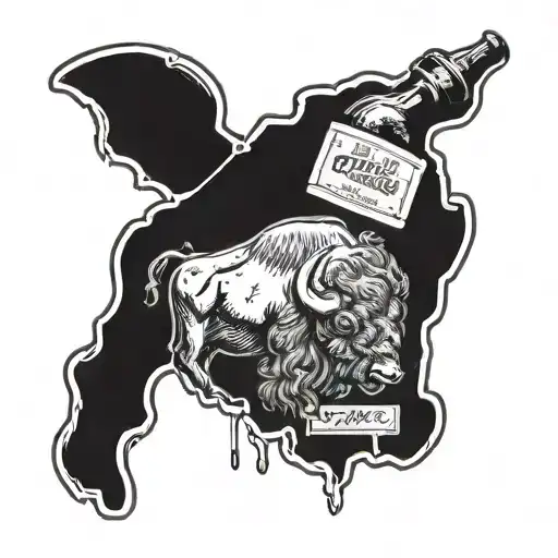 bourbon bottle with a buffalo and Kentucky in the label tattoo design idea