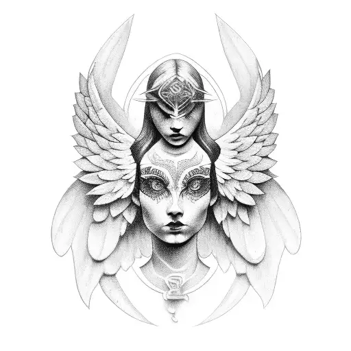 ojo angel con alas tattoo design idea