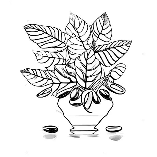 a syngonium leaf and a spoonful peperomia leaf in a small jug of water tattoo design idea