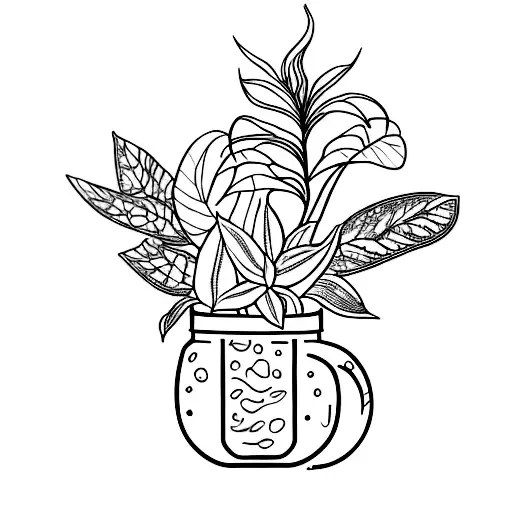 a cutting of syngonium and peperomia spoon in a jar of water tattoo design idea