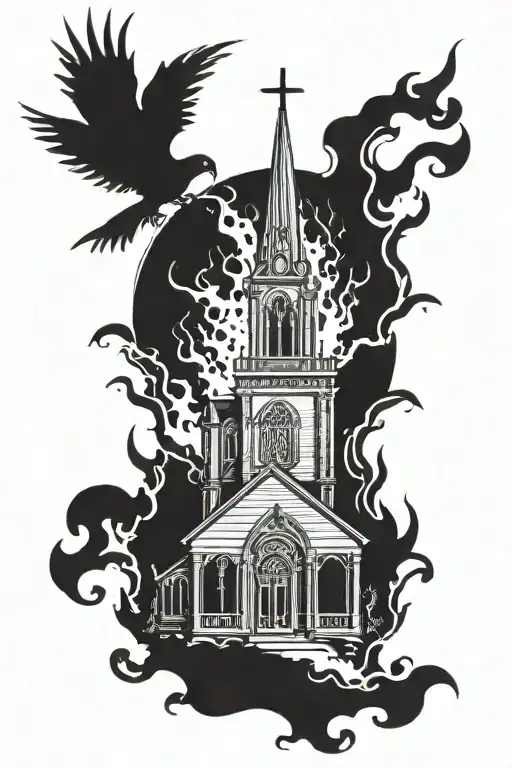gothic burning church  tattoo design idea