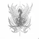 line work tattoo scorpion burning and transforming into a phoenix tattoo design idea
