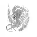 line work tattoo scorpion burning and transforming into a phoenix tattoo design idea
