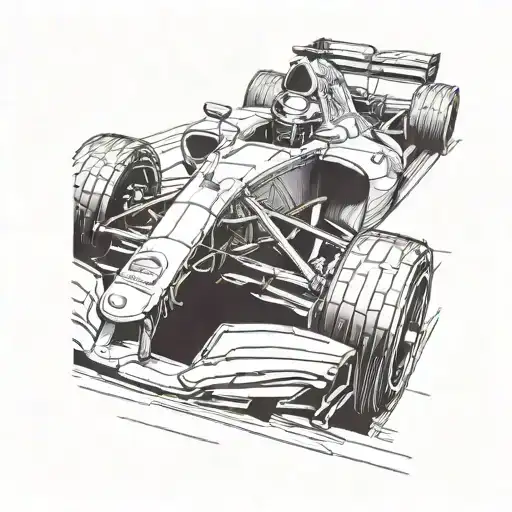 A sleek Formula One car racing through a circuit inspired by the streets of Mauritius tattoo design idea