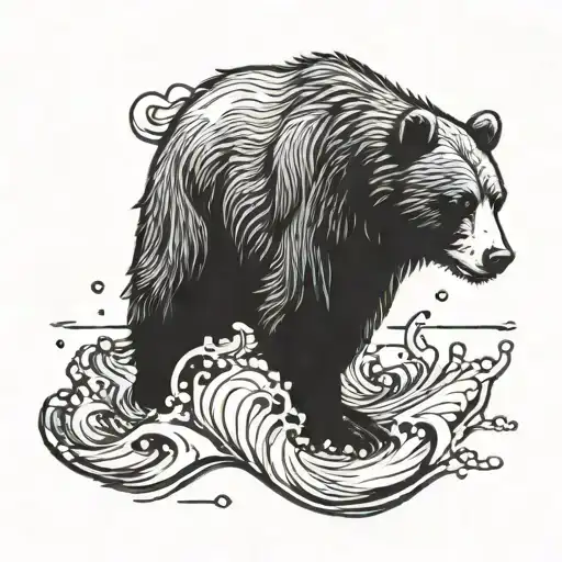 bear splashing water fish tattoo design idea
