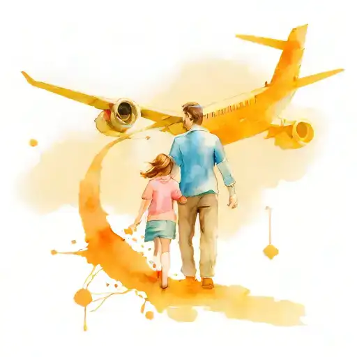 father and daughters and airplane tattoo design idea