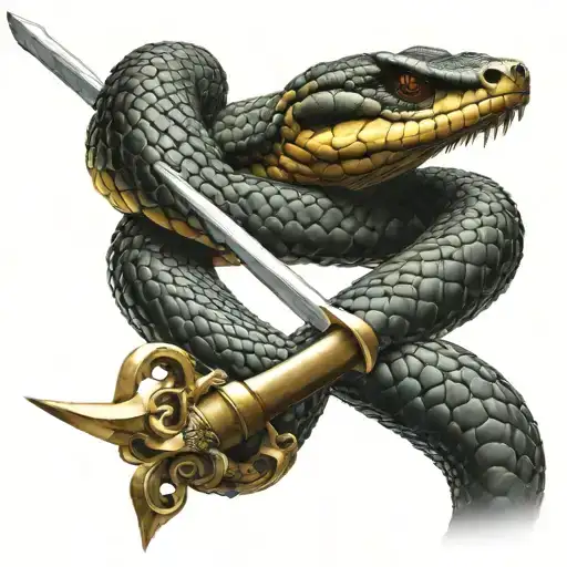 king cobra wrapped around sword tattoo design idea