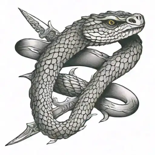 Martial arts inspired cobra snake wrapping around a tactical knife tattoo design idea