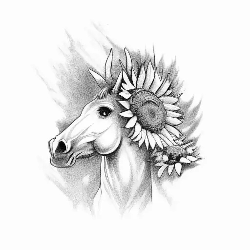 old west, bucking horse, sunflowers tattoo design idea