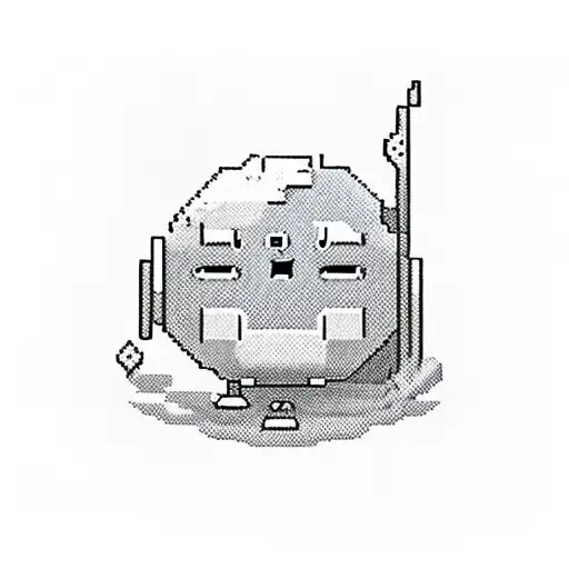 Bmo playing a video game with a pixelated background tattoo design idea