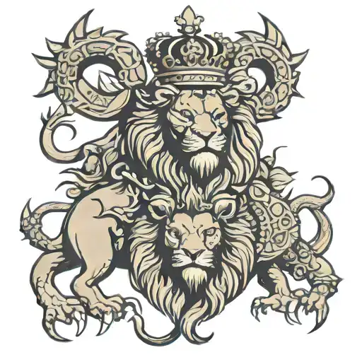 scorpion and lion wearing a crown tattoo design idea