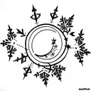 Moon with Snowflake tattoo design idea
