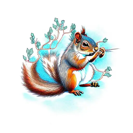 squirrel upside down to the tree tattoo design idea