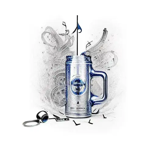 bud light beer can with music notes coming out top of can and throwing darts up the middle with a pair of scissors  tattoo design idea