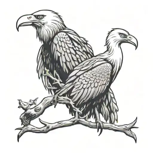 black head crane AND bald eagle perched on top tattoo design idea