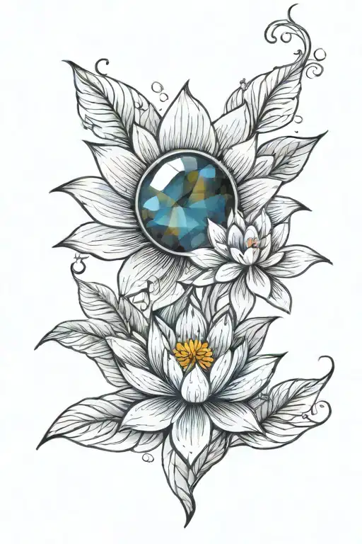 labradorite, moonstone,water lily flower tattoo design idea