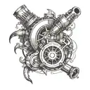 “Create a tattoo design featuring a detailed and prominent turbocharger in the center. Surround the turbocharger with dy tattoo design idea