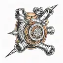 “Create a tattoo design featuring a detailed and prominent turbocharger in the center. Surround the turbocharger with dy tattoo design idea
