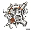 “Create a tattoo design featuring a detailed and prominent turbocharger in the center. Surround the turbocharger with dy tattoo design idea