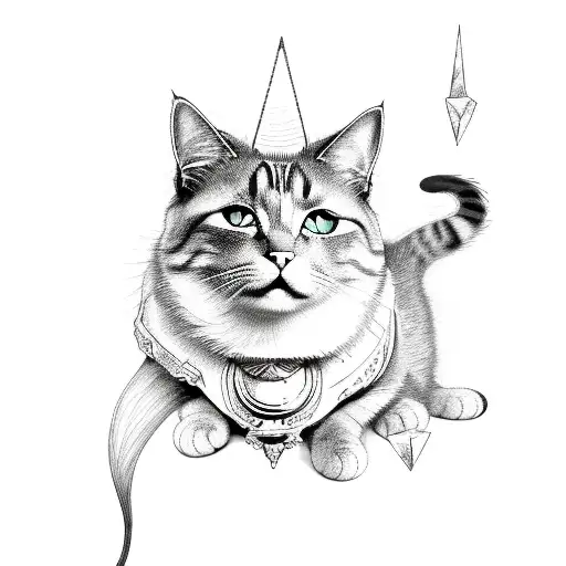 cat, crystals, alchemy, witch tattoo design idea