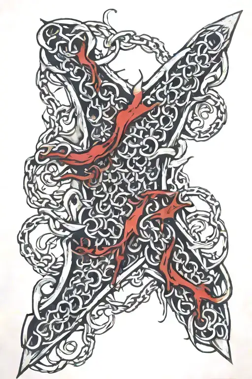 medieval chain mail torn slightly and bloodied tattoo design idea