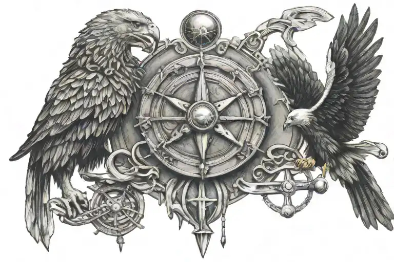 nuclear, Libra scale, machinist mate propeller, eagle, lion, Greek mythology tattoo design idea
