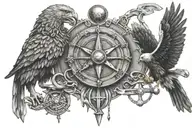 nuclear, Libra scale, machinist mate propeller, eagle, lion, Greek mythology tattoo design idea