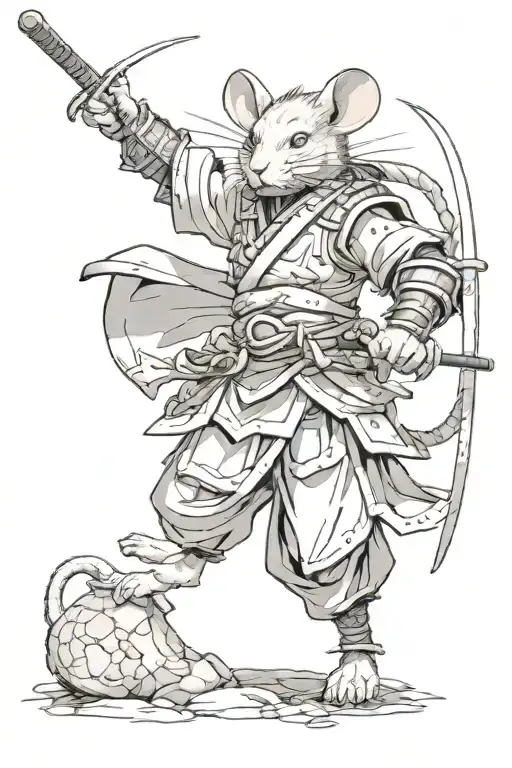 Rat Samurai Warrior victory pose on top tattoo design idea