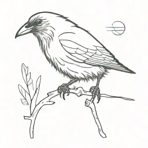 a minimalist crow looking back  tattoo design idea