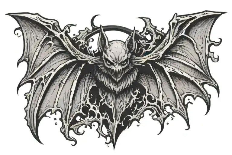 undead bat with spread wings tattoo design idea