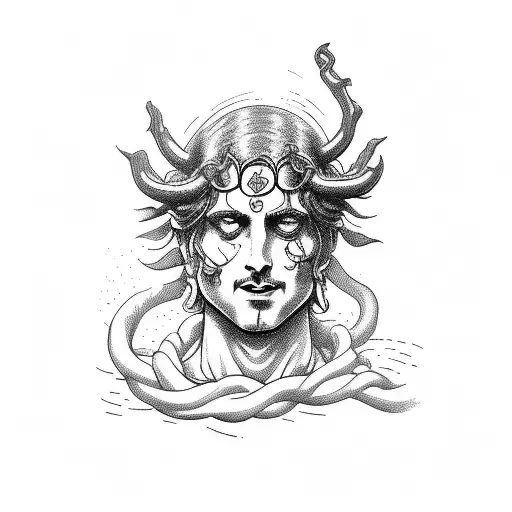Dionysus whole body statue standing and drinking win tattoo design idea