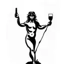 Dionysus whole body statue standing and drinking win tattoo design idea