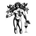 Dionysus whole body statue standing and drinking win tattoo design idea
