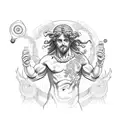 Dionysus whole body statue standing and drinking win tattoo design idea