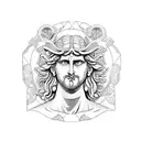 Dionysus statue standing and drinking wine and maenads underneath tattoo design idea