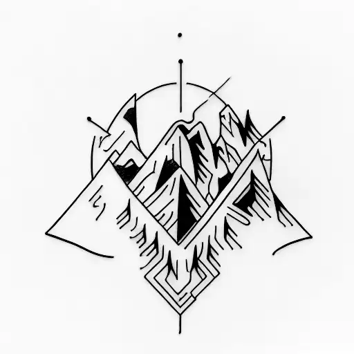A minimalist tattoo of an ice axe embedded in a mountain tattoo design idea