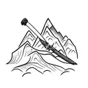 A minimalist tattoo of an ice axe embedded in a mountain tattoo design idea