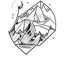 A minimalist tattoo of an ice axe embedded in a mountain tattoo design idea