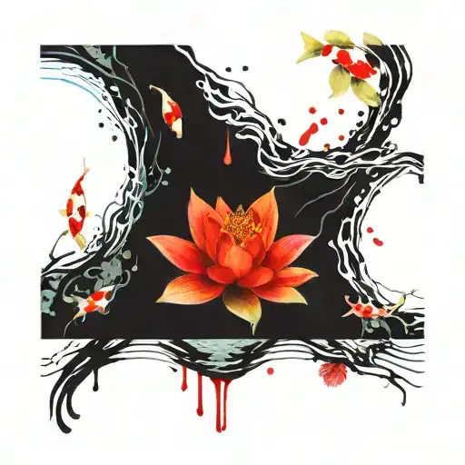 semicolon lily pad and koi fish tattoo design idea