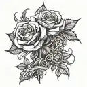 Roses on neck with vines wrapped down to arm with thorns  tattoo design idea