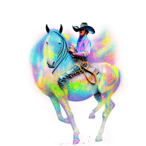 cowboy on horse with psychedelic galaxy tattoo design idea