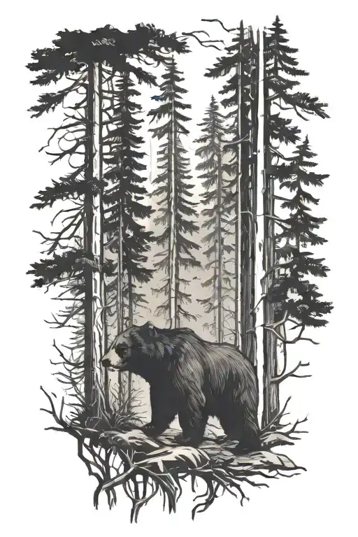 bear wandering in the forest tattoo design idea